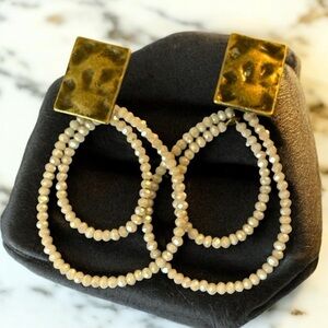 Brand New Elegant Gold and Cream Beaded Earrings